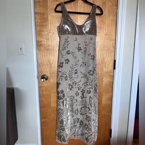 Vintage MaxMara Taupe Velvet Floral Burnout Maxi Dress